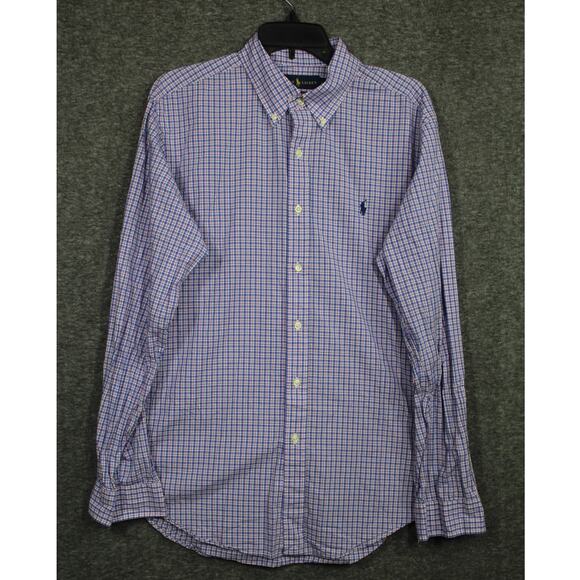 Polo Ralph Lauren Button Shirt Men Large Classic Fit Check Long Sleeve Blue Pink - Picture 1 of 7
